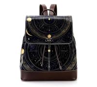 Women Fashion Purse Backpack, Gold Circle with Stars Zodiac Constellations Moon Phases Faux Leather Rucksack Shoulder Bag for Teen Girls
