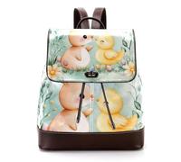 Women Fashion Purse Backpack, Watercolor Easter Bunny Chick and Spring Flowers Faux Leather Rucksack Shoulder Bag for Teen Girls