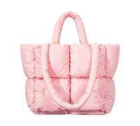Large Puffer Tote Bag, Trendy Quilted Cotton Padded Handbags for women, Soft Shoulder Bag Nylon Down Pillow Shopper Bag, Shiny Pink, 14.2 x 4.9 x 9.8 inches