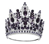 Women Fashion Rhinestoness Wedding Bridal Tiara Crown Big Round Luxury Queen Crowns Silver Purple