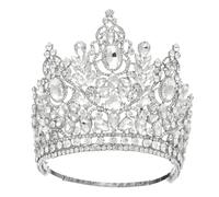 Women Fashion Rhinestoness Wedding Bridal Tiara Crown Big Round Luxury Queen Crowns Silver White