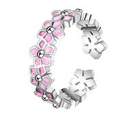 Women Fashion Ring Open Adjustable Rings Pink Flower Cute Girl Birthday Present Stainless Steal (One Size)