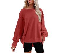 Women Fashion Sleeveless Hoodie Jumpers 40Th Birthday Gifts for Women Climbing Womens Oversized Crewneck Solid Color Sweatshirt Side Slit Long Sleeve Pullover Slouchy Fit Tops Sale Clearance