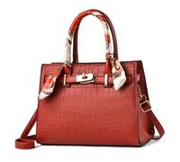 Women Fashion Solid Pu Leather Hand Bags Chain Crocodile Pattern Top Handle Shoulder Totes Crossbody Bag Handbag Totes, Wine Red, One Size
