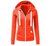 Women Fashion Solid Zipper Pocket Sweatshirt Long Sleeve Hooded Coat Workout Top with Sleeve Womens Comfy Zip up Hoodie Womens Tall Zip Huddle Orange