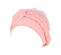 Women Fashion Turban Beanie Hat Solid Color Pre Tied Stretchy Soft Cotton Chemo Hats Sleep Head Scarf for Cancer Patient Pink
