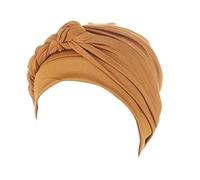 Women Fashion Turban Beanie Hat Solid Color Pre Tied Stretchy Soft Cotton Chemo Hats Sleep Head Scarf for Cancer Patient Yellow