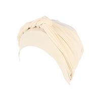 Women Fashion Turban Beanie Hat Solid Color Pre Tied Stretchy Soft Cotton Chemo Hats Sleep Head Scarf for Cancer Patient Beige