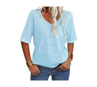 Women Fashion V-Neck Half Sleeves Oversized T Shirt Solid Casual Loose Basic Tops