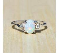 Women Fashion White Fire Opal Rings 925 Silver Wedding Party Jewelry Size 6-10-10-03# Oval Opal