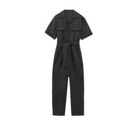 Women Fashion With Belt Front Zipper Jumpsuits Vintage Short Sleeve Side Pockets Female Playsuits