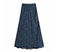 Women Fashion With Lace Trim Floral Print Midi Skirt Vintage High Waist Side Zipper Female Skirts L