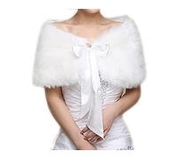 Women Faux Fur Bolero Shawl with Ribbon Bow Flower Brides Wedding Dress Party Shawl Tippet Bridesmaid Shrug Queen Shoulder Cape Jacket Coats Wrap for Ladies Female