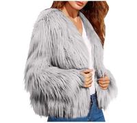 Women Faux Fur Coat Clearance for Ladies Winter Warm Furry Faux Jacket Solid Long Sleeve Fur Jackets Thermal Thick Fur Coats Casual Loose Slim Faux Fur Jacket Cropped Short Elegant Coat UK Size S-3XL