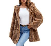 Women Faux Fur Coat with Hood Leopard Print Fluffy Jacket 2025 Sale Hooded Long Sleeve Open Front Soft Fur Coats Fuzzy Trench Coats with Pockets Shaggy Cardigan Autumn Winter Furry Fake Fur Overcoat
