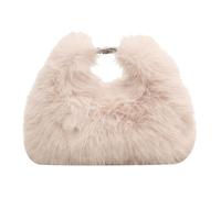 Women Faux Fur Shoulder Bag Soft Plush Fluffy Crossbody Bag Adjustable Strap Handbag Solid Color Hobo Bag for Travel Party (Beige)