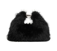 Women Faux Fur Shoulder Bag Soft Plush Handbag Adjustable Strap Clutch Purse Solid Color Hobo Bag for Travel Party (Black)