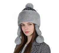 Women Faux Fur Trapper Hat Winter Cossack Russian Cap Elegant Ushanka Furry Earflap Cap Warm Knitted Mongolian Hat for Ladies Skiing Skating Christmas Birthday Black