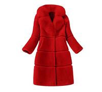 Women Faux Fur Trimmed Coat Elegant Thick Warm Fleece Jackets for Women UK Fashion Solid Colour V Neck Outerwear Long Thermal Plush Jackets for Outdoor Hiking Walking Warm Soft Winter Overcoat