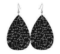 Women Faux Leather Earrings Lightweight Algebra Geometry Abstract Math Pattern Teardrop Dangle Earrings
