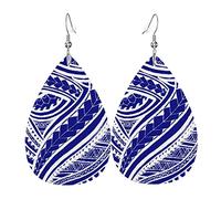 Women Faux Leather Earrings Lightweight Polynesian Tattoo Teardrop Dangle Earrings