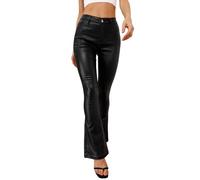 Women Faux Leather Pants Bootcut High Waisted Flared Long Trousers Solid PU Stretch Leggings Tights Shaping Hip Push Up Butt Lifting Black