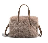 Women Faux Mini Tote Bag Fluffy Satchel Purse For Travel | Shoulder Bag Crossbody Handbag Adjustable Strap Solid Color Nylon Lining For Party