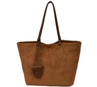 Women Faux Suede Tote Bags Cozy Shoulder Bag for Work Travel Shopping(Brown)