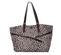 Women Faux SuedeTote Bag Leopard Print Shopper Bag for Work Beach (White)