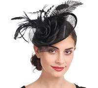 Women Feather Fascinator Hat Flower Pillbox Hat Wedding Bridal Headdress Headpieces Race Ascot Hats Burlesque Flapper Hair Accessory for Costume Party Evening Cocktail Prom Hen Party Church Black