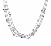 women fine jewelry 925 18'' five lines beads snake chain charm balls multilayer necklaces collares
