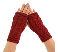 Women Fingerless Gloves, Girl's Wrist Arm Hand Warmer Half Finger Arm Gloves Winter Warm Knitted Mitten (Red)