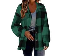 Women Flannel Jacket Clearance Ladies Checked Long Sleeve Fuzzy Fleece Jacket Winter Plaid Teddy Double-breasted Coats Fluffy Plush Sherpa Jacket Casual Loose Warm Elegant Outerwear with Pocket S-5XL