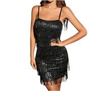 Women Flapper Strap Dresses 1920s Gatsby Sequins Tassels Flapper Sexy Cocktail Latin Dance Ballroom Dress Fringe Sparkly Party Dress Tiered Layered Sequins Sleeveless Solid Dresses
