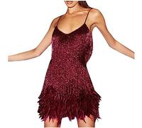 Women Flapper Strap Dresses 1920s Gatsby Sequins Tassels Flapper Sexy Cocktail Latin Dance Ballroom Dress Fringe Sparkly Party Dress Tiered Layered Sequins Sleeveless Solid Dresses
