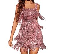 Women Flapper Strap Dresses 1920s Gatsby Sequins Tassels Flapper Sexy Cocktail Latin Dance Ballroom Dress Fringe Sparkly Party Dress Tiered Layered Sequins Sleeveless Solid Dresses