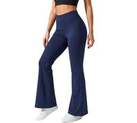 Women Flared Bootcut Trouser Yoga Pants High Waisted Bootleg Ribbed Stretch Pull On Ladies Navy Trousers for Office Work Nurse Casual Lounge Wear Navy 10/29