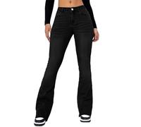 Women Flared Jeans - Slim Fit Bootcut Trousers Solid Color Fashion Curvy Denim Pants Mid-Rise Stretch Skinny Denim Trouser with Pockets Comfort Butt Lifting Jeggings Full Length Jeans for Daily Wear