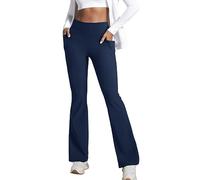 Women Flared Leggings with Pockets High Waist Bootcut Yoga Pants Tummy Control Stretch Flared Trousers for Workout Fitness Gym Navy