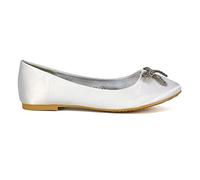 Women Flat Bridal Satin Slip On Ballerina Pumps Ladies Diamante Bow Bridesmaid Shoes Size 3-8