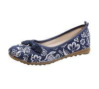 Women Flat Embroidered Shoes Ethnic Shoes For Women Slip On Walking Loafers Closed Toe Vacation Loafer Vintage Canvas Flats Anti Slip Ballerinas Flat Traditional Handmade Shoe With Flower Pattern