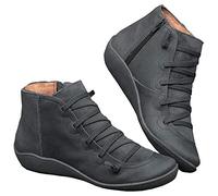 Women Flat Leather Ankle Boots Autumn Winter Comfortable Arch Support Boots Anti-Slip Waterproof Outdoor Walking Shoes Grey 4 UK