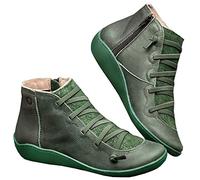 Women Flat Leather Ankle Boots Autumn Winter Comfortable Arch Support Shoes Anti-Slip Waterproof Outdoor Walking Boots Green 6.5 UK