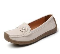 Women Flat Loafer Shoes Slip On Casual Round Head Moccasins Office Lady Comfort Walking Party Shoes,Beige,9.5 UK