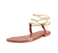 Women Flat Sandals Clear Strap Sandals Fashion Gold Chain Buckle Sandal Wide Open Toe Sandal Summer Beach Shoes Lightweight Open-Back Shoes Comfort Fit Walking Shoe Anti Slip Sandalen