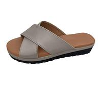Women Flat Sandals Fish Mouth Open Toe Roman Sandals Solid Color Wedge Sandal Leather Strappy Crossover Sandal Comfort Fit Slippers Wide Slip On Shoes Fashion Orthotic Slides Summer Beach Shoe