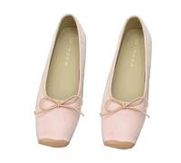 Women Flat Sandals Wide Fit Ballet Sandals Dance Sandal Square Head Shallow Mouth Sandal Close Toe Slip On Shoe Comfortable Lightweight Slipper Low Wedge Shoe Party Shoes Bridal Wedding Party Shoes