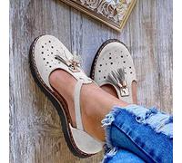 Women Flatform Sandals Ankle Strap Heeled Vintage Beach Espadrilles Platform Sandals Tassel Closed Toe Cutout Comfort Flat Sneakers Slip On Wedges Shoes
