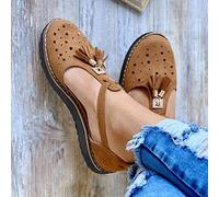 Women Flatform Sandals Ankle Strap Heeled Vintage Beach Espadrilles Platform Sandals Tassel Closed Toe Cutout Comfort Flat Sneakers Slip On Wedges Shoes