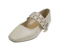 Women Flats Mary Janes Shoes Shallow Fashion Buckle Strap Ladies Ballet Flats Shoes(Beige,5.5UK)